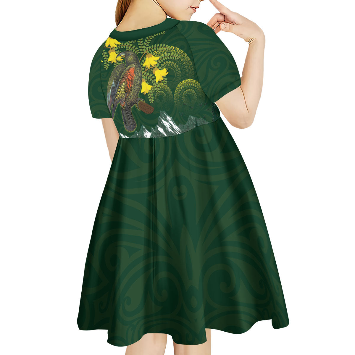 Kea Bird Kowhai New Zealand Kid Short Sleeve Dress Mountain Landscape Maori Art LT22 - Polynesian Pride