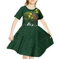 Kea Bird Kowhai New Zealand Kid Short Sleeve Dress Mountain Landscape Maori Art LT22 - Polynesian Pride
