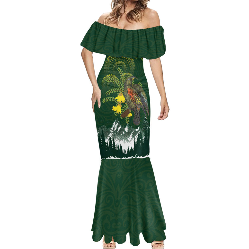 Kea Bird Kowhai New Zealand Mermaid Dress Mountain Landscape Maori Art LT22 - Polynesian Pride