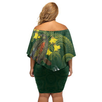 Kea Bird Kowhai New Zealand Off Shoulder Short Dress Mountain Landscape Maori Art
