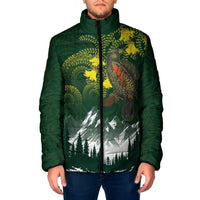 Kea Bird Kowhai New Zealand Padded Jacket Mountain Landscape Maori Art