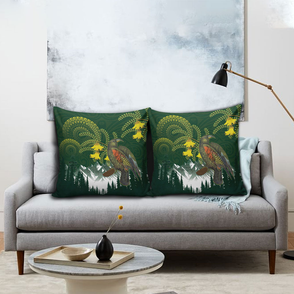 Kea Bird Kowhai New Zealand Pillow Cover Mountain Landscape Maori Art
