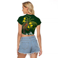 Kea Bird Kowhai New Zealand Raglan Cropped T Shirt Mountain Landscape Maori Art