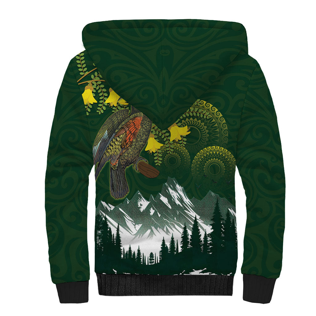 Kea Bird Kowhai New Zealand Sherpa Hoodie Mountain Landscape Maori Art LT22 - Polynesian Pride