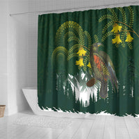 Kea Bird Kowhai New Zealand Shower Curtain Mountain Landscape Maori Art