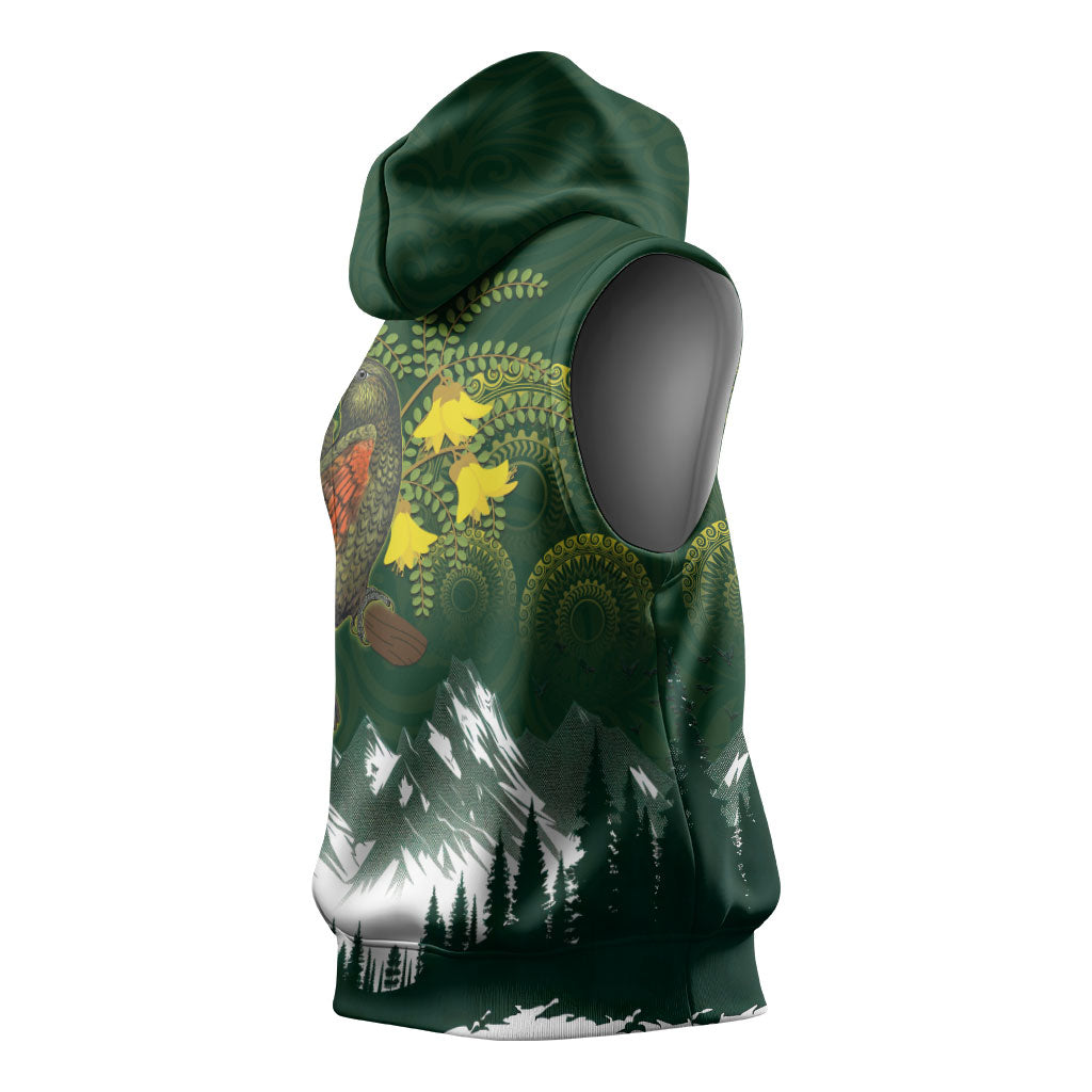 Kea Bird Kowhai New Zealand Sleeveless Hoodie Mountain Landscape Maori Art LT22 - Polynesian Pride