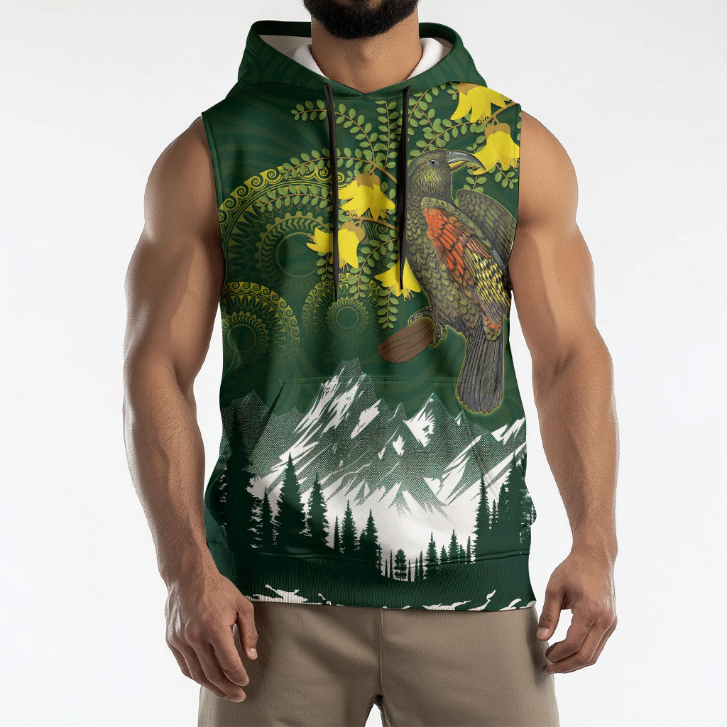 Kea Bird Kowhai New Zealand Sleeveless Hoodie Mountain Landscape Maori Art LT22 - Polynesian Pride
