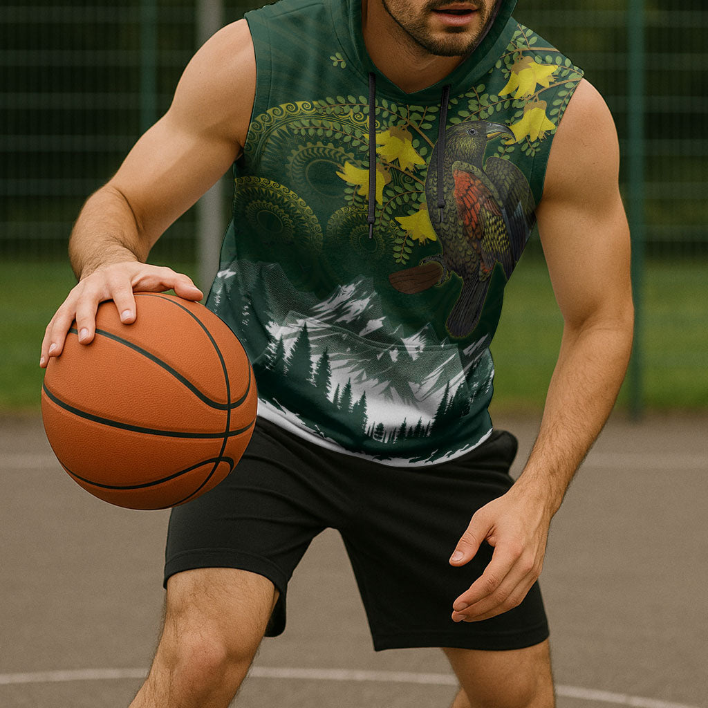 Kea Bird Kowhai New Zealand Sleeveless Hoodie Mountain Landscape Maori Art LT22 - Polynesian Pride