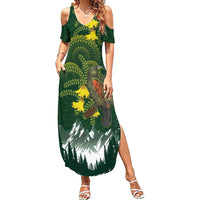 Kea Bird Kowhai New Zealand Summer Maxi Dress Mountain Landscape Maori Art