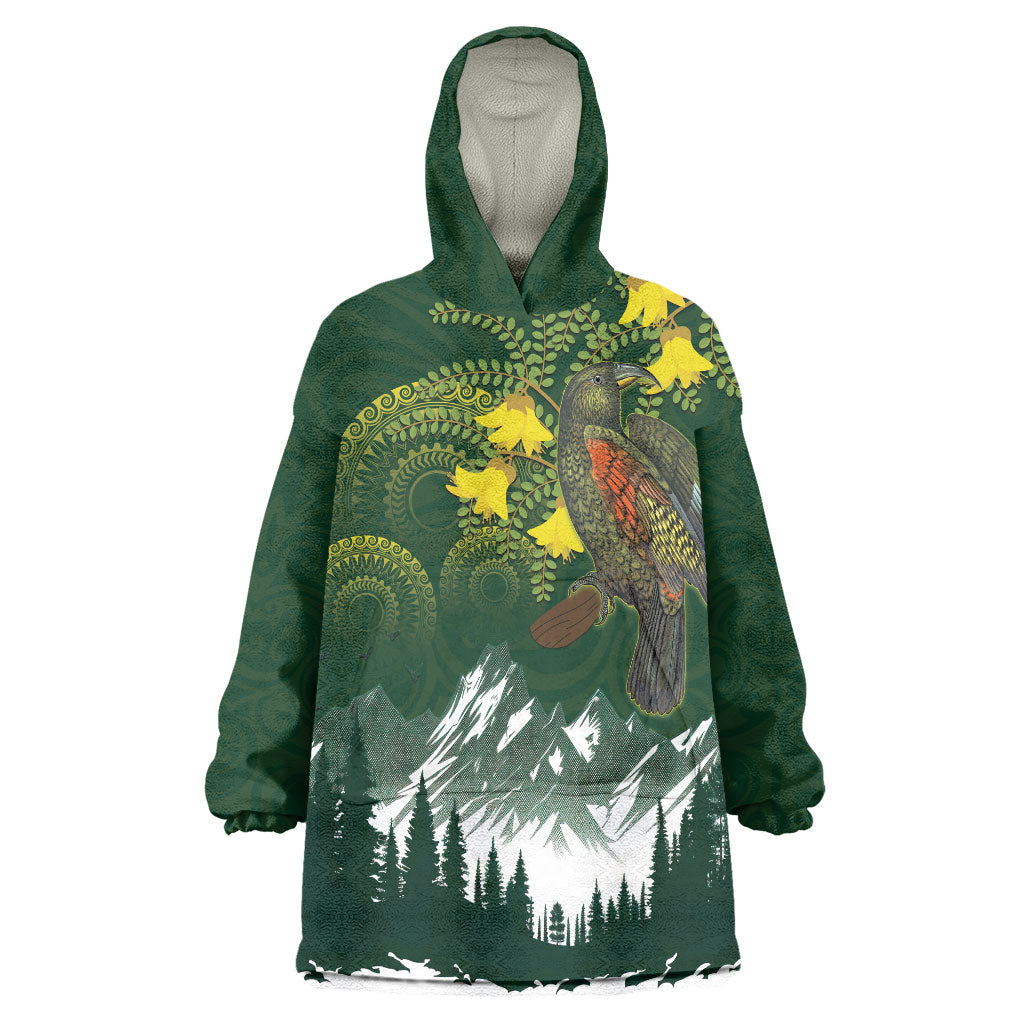 Kea Bird Kowhai New Zealand Wearable Blanket Hoodie Mountain Landscape Maori Art