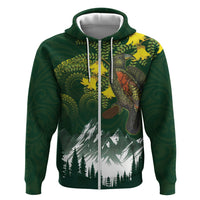 Kea Bird Kowhai New Zealand Zip Hoodie Mountain Landscape Maori Art