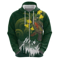 Kea Bird Kowhai New Zealand Zip Hoodie Mountain Landscape Maori Art