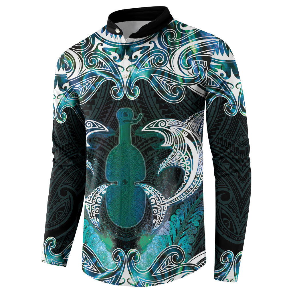 New Zealand Kotiate Weapon Button Sweatshirt Aotearoa Mango Paua Shell Maori Pattern