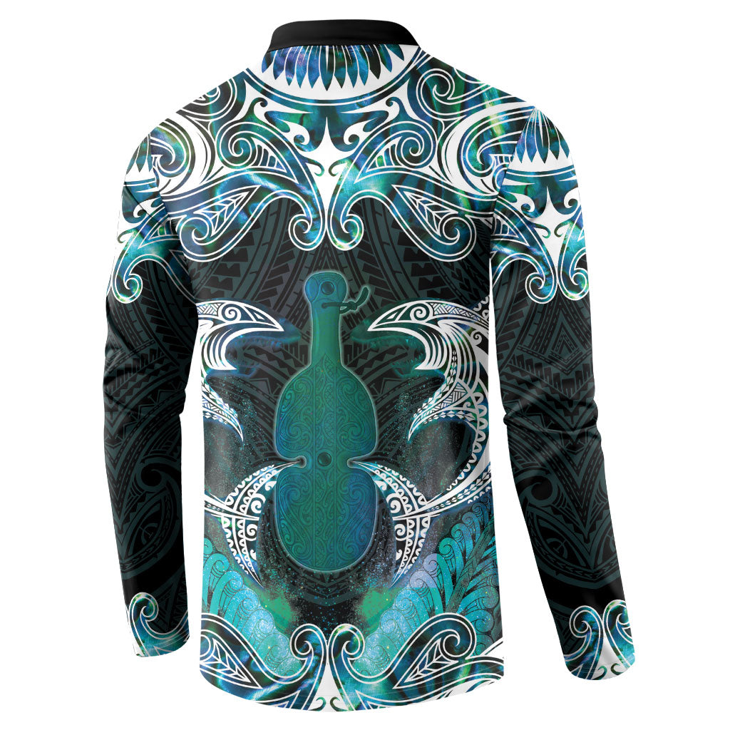New Zealand Kotiate Weapon Button Sweatshirt Aotearoa Mango Paua Shell Maori Pattern