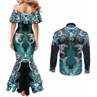 New Zealand Kotiate Weapon Couples Matching Mermaid Dress and Long Sleeve Button Shirt Aotearoa Mango Paua Shell Maori Pattern