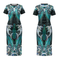 New Zealand Kotiate Weapon Couples Matching Short Sleeve Bodycon Dress and Hawaiian Shirt Aotearoa Mango Paua Shell Maori Pattern LT22 - Polynesian Pride