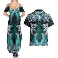 New Zealand Kotiate Weapon Couples Matching Summer Maxi Dress and Hawaiian Shirt Aotearoa Mango Paua Shell Maori Pattern