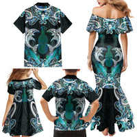 New Zealand Kotiate Weapon Family Matching Mermaid Dress and Hawaiian Shirt Aotearoa Mango Paua Shell Maori Pattern
