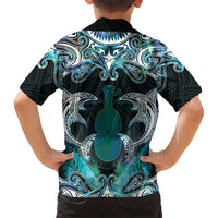 New Zealand Kotiate Weapon Family Matching Off The Shoulder Long Sleeve Dress and Hawaiian Shirt Aotearoa Mango Paua Shell Maori Pattern