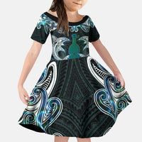 New Zealand Kotiate Weapon Family Matching Off Shoulder Maxi Dress and Hawaiian Shirt Aotearoa Mango Paua Shell Maori Pattern