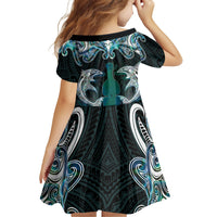 New Zealand Kotiate Weapon Family Matching Off Shoulder Short Dress and Hawaiian Shirt Aotearoa Mango Paua Shell Maori Pattern