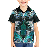 New Zealand Kotiate Weapon Family Matching Short Sleeve Bodycon Dress and Hawaiian Shirt Aotearoa Mango Paua Shell Maori Pattern