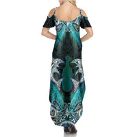 New Zealand Kotiate Weapon Family Matching Summer Maxi Dress and Hawaiian Shirt Aotearoa Mango Paua Shell Maori Pattern