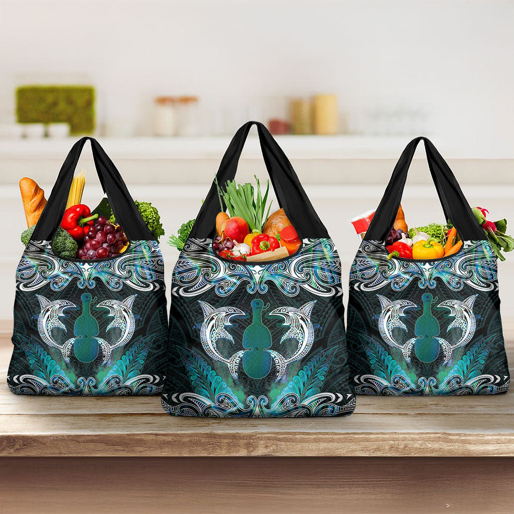 New Zealand Kotiate Weapon Grocery Bag Aotearoa Mango Paua Shell Maori Pattern