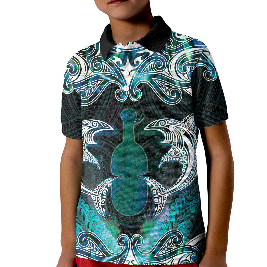 New Zealand Kotiate Weapon Kid Polo Shirt Aotearoa Mango Paua Shell Maori Pattern