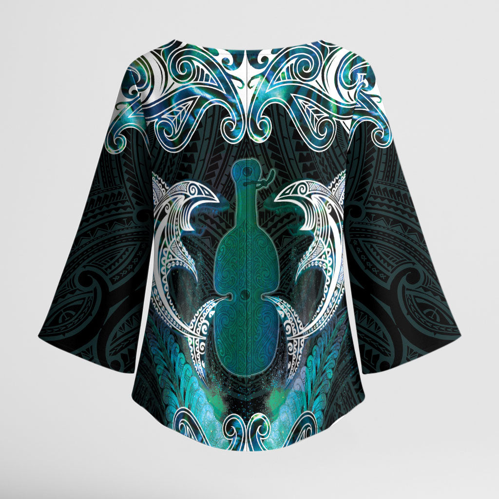 New Zealand Kotiate Weapon Kimono Sleeve Blouse Aotearoa Mango Paua Shell Maori Pattern