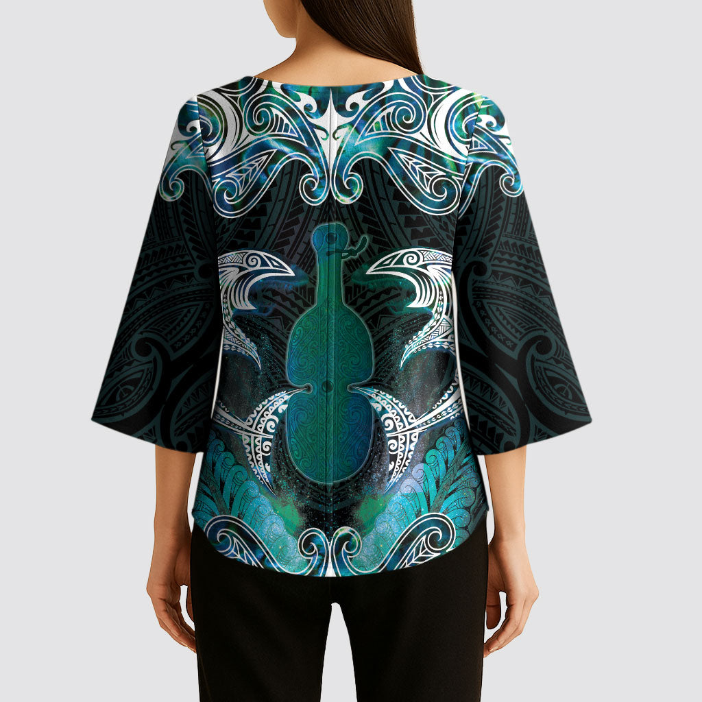 New Zealand Kotiate Weapon Kimono Sleeve Blouse Aotearoa Mango Paua Shell Maori Pattern