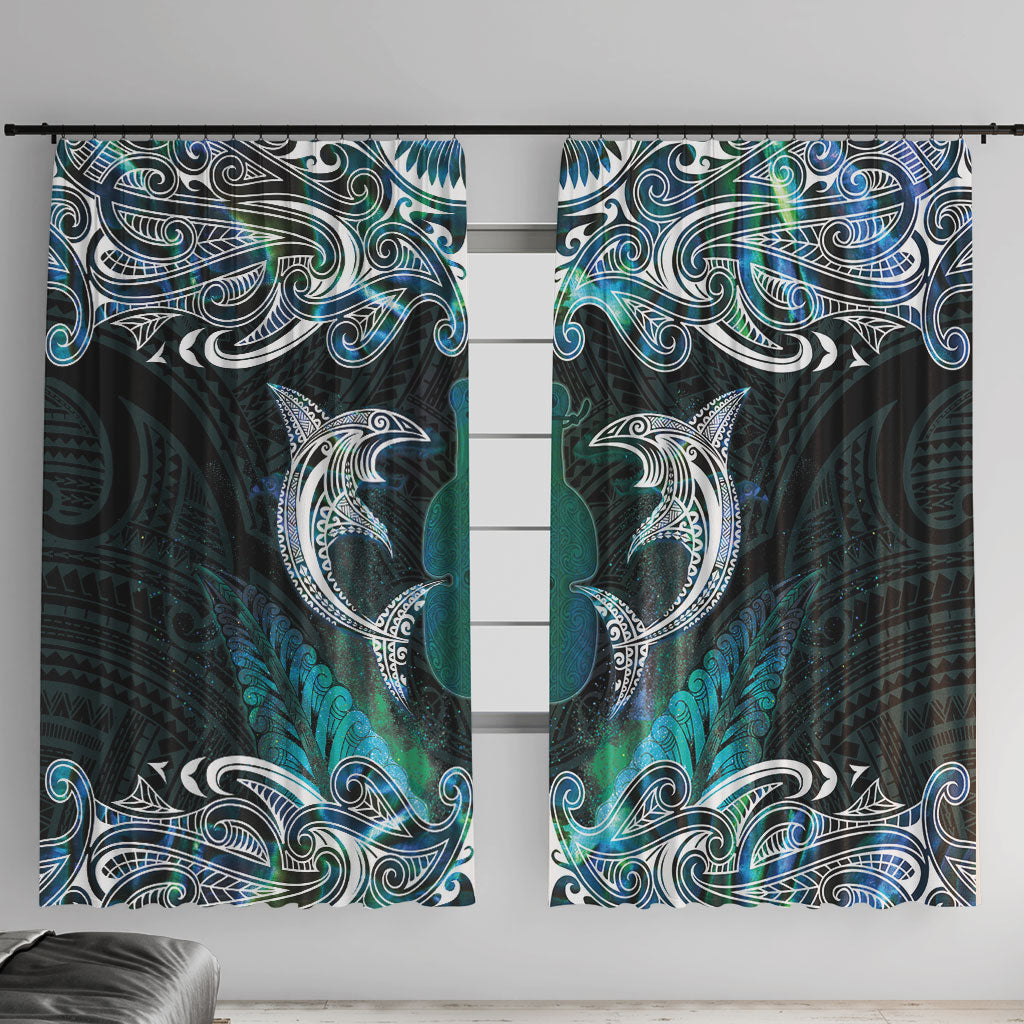 New Zealand Kotiate Weapon Window Curtain Aotearoa Mango Paua Shell Maori Pattern LT22 With Hooks Blue - Polynesian Pride