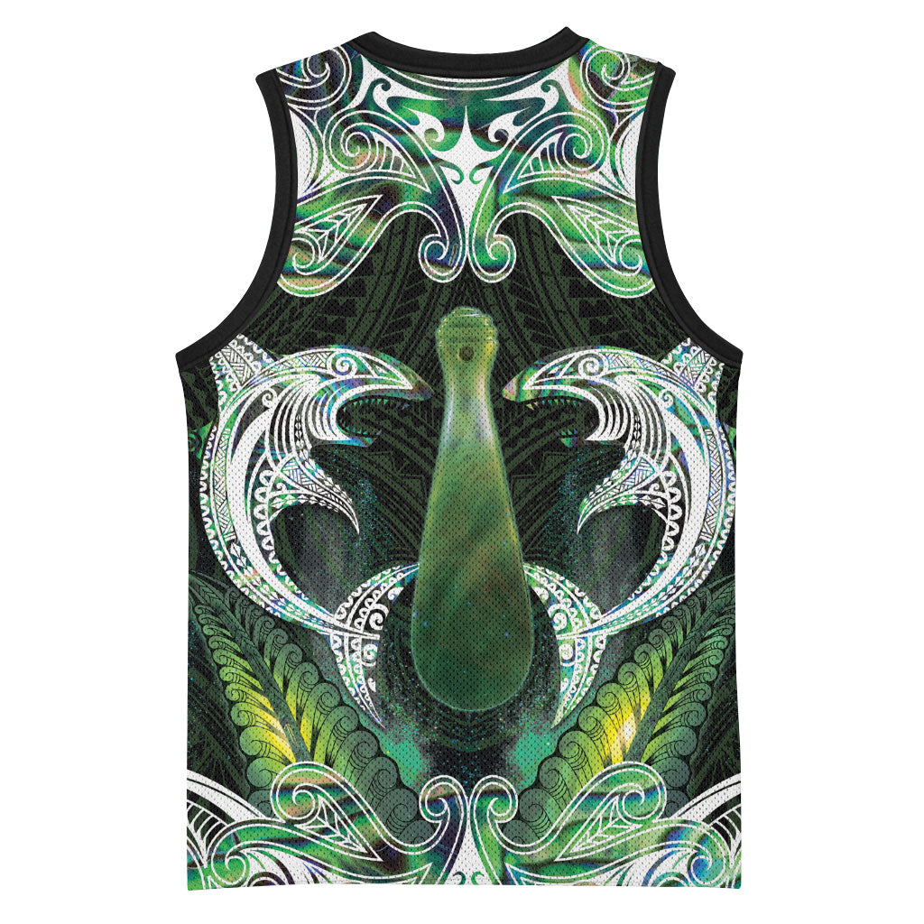 New Zealand Mere Pounamu Weapon Basketball Jersey Aotearoa Mango Paua Shell Maori Pattern