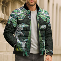 New Zealand Mere Pounamu Weapon Bomber Puffer Jacket Aotearoa Mango Paua Shell Maori Pattern