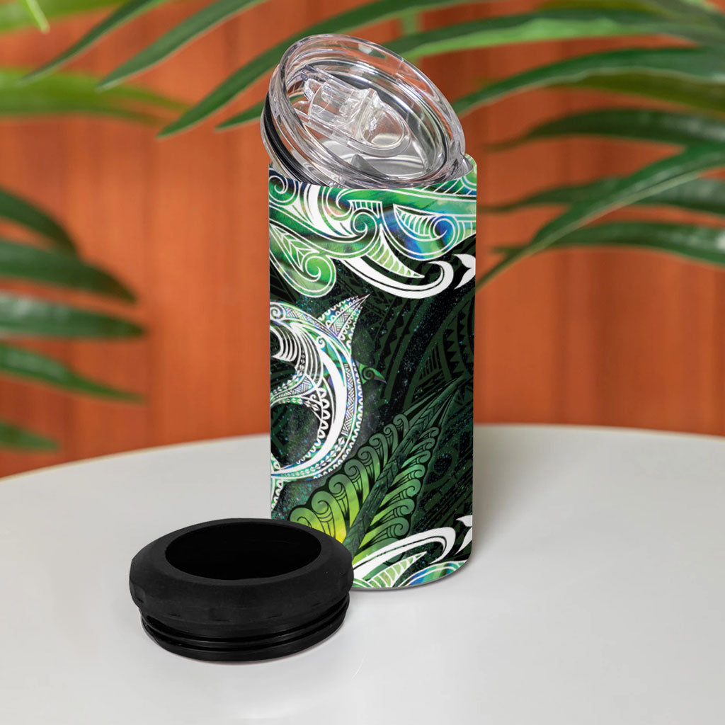 New Zealand Mere Pounamu Weapon 4 in 1 Can Cooler Tumbler Aotearoa Mango Paua Shell Maori Pattern