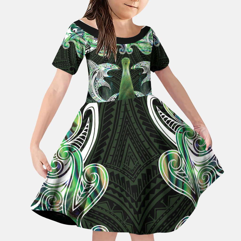 New Zealand Mere Pounamu Weapon Family Matching Mermaid Dress and Hawaiian Shirt Aotearoa Mango Paua Shell Maori Pattern