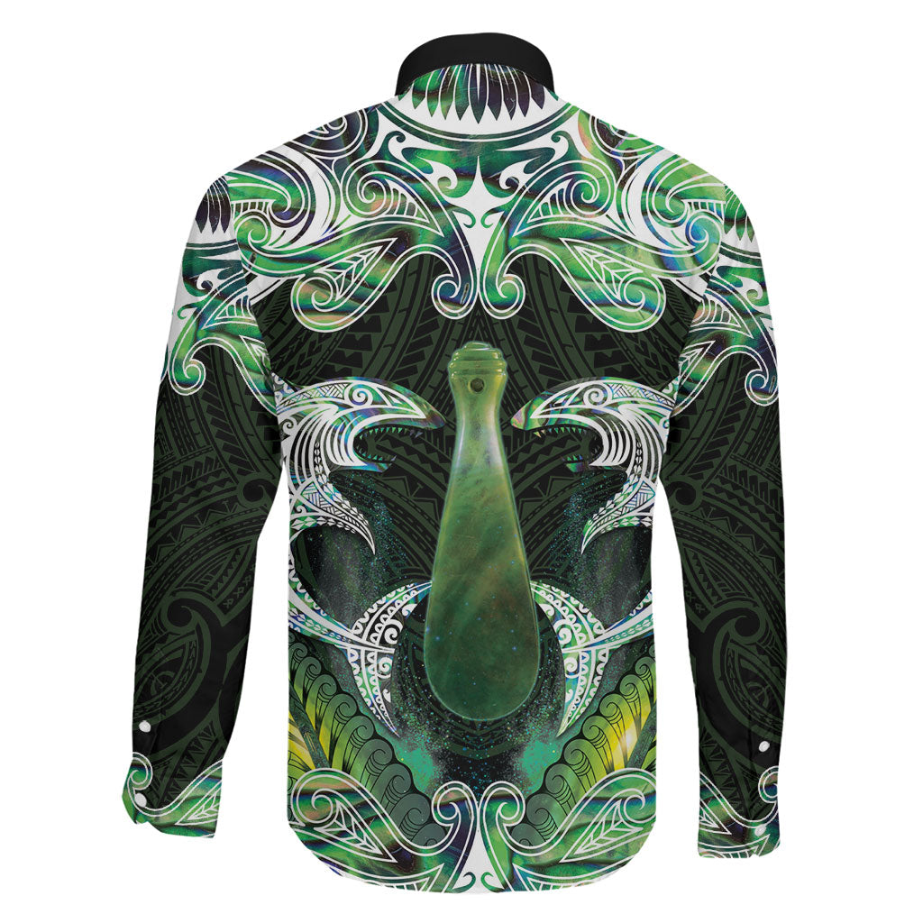 New Zealand Mere Pounamu Weapon Family Matching Off Shoulder Short Dress and Hawaiian Shirt Aotearoa Mango Paua Shell Maori Pattern