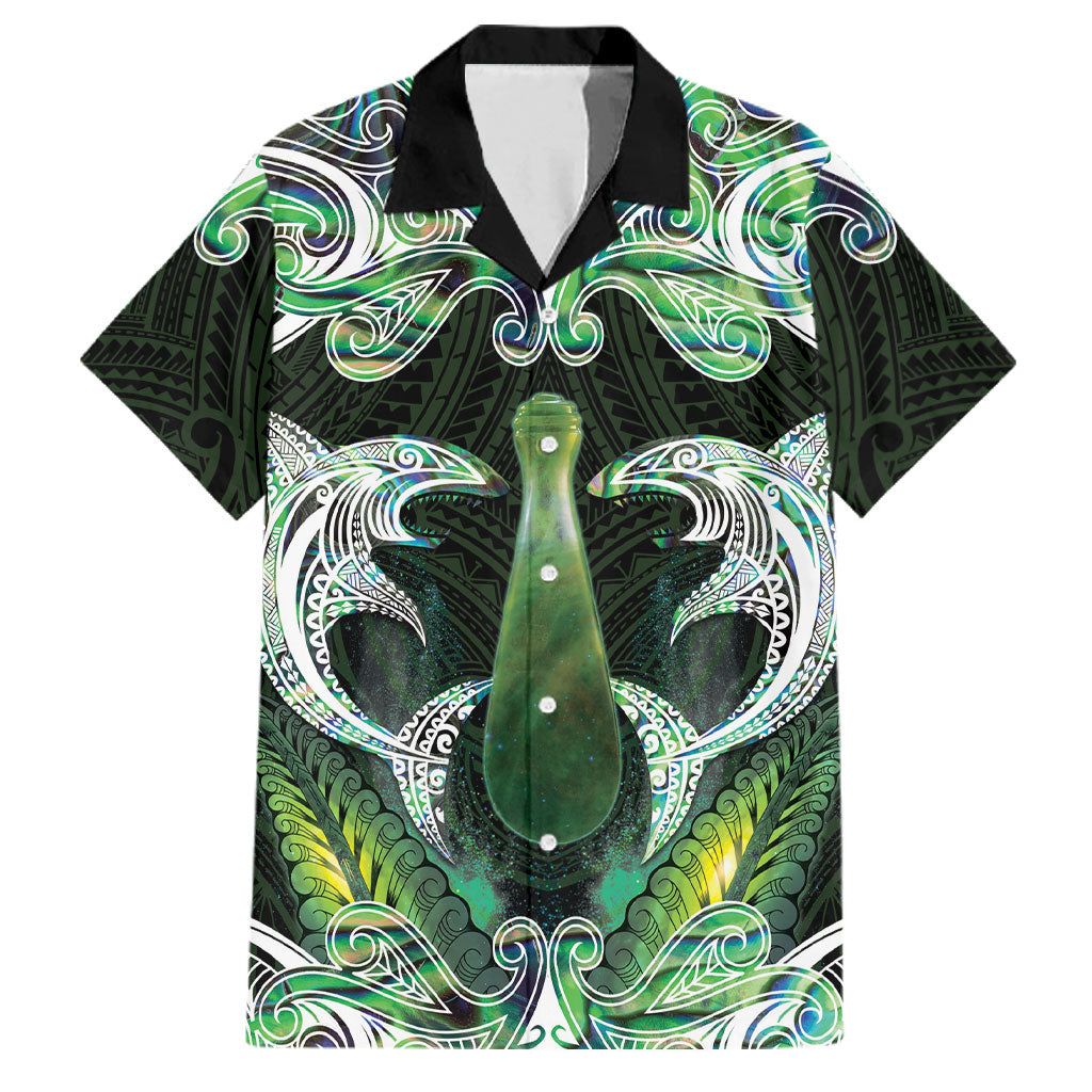New Zealand Mere Pounamu Weapon Family Matching Summer Maxi Dress and Hawaiian Shirt Aotearoa Mango Paua Shell Maori Pattern