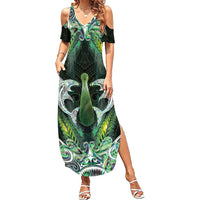 New Zealand Mere Pounamu Weapon Family Matching Summer Maxi Dress and Hawaiian Shirt Aotearoa Mango Paua Shell Maori Pattern