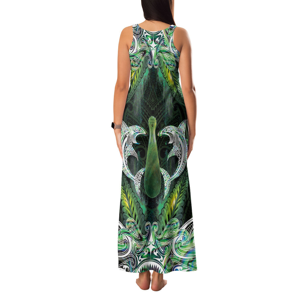New Zealand Mere Pounamu Weapon Family Matching Tank Maxi Dress and Hawaiian Shirt Aotearoa Mango Paua Shell Maori Pattern