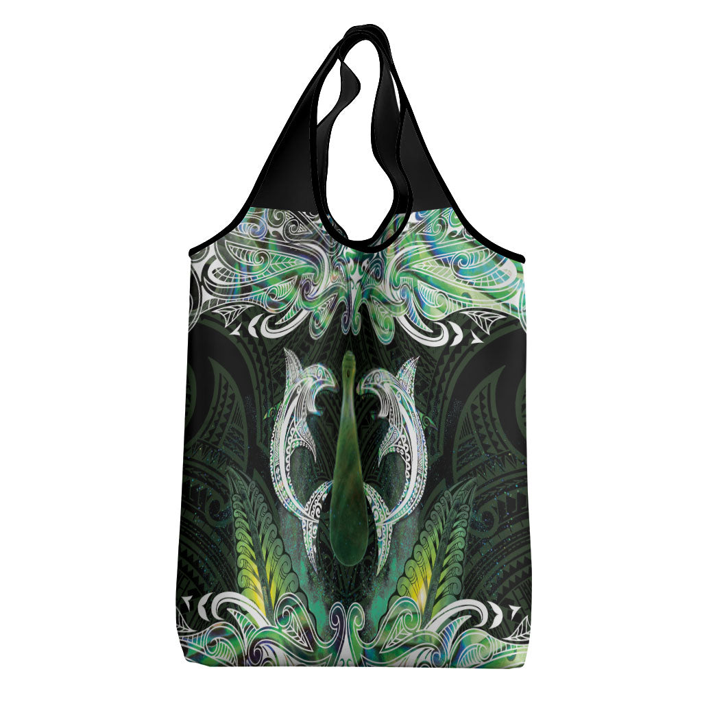 New Zealand Mere Pounamu Weapon Grocery Bag Aotearoa Mango Paua Shell Maori Pattern