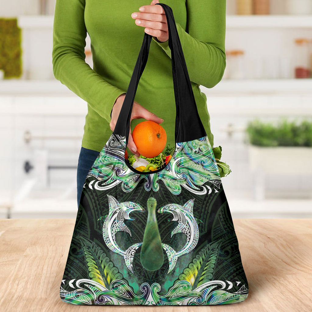 New Zealand Mere Pounamu Weapon Grocery Bag Aotearoa Mango Paua Shell Maori Pattern