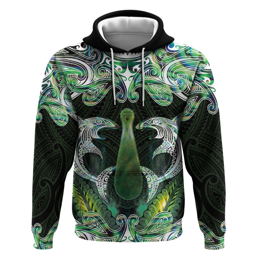 New Zealand Mere Pounamu Weapon Hoodie Aotearoa Mango Paua Shell Maori Pattern LT22 Pullover Hoodie Green - Polynesian Pride