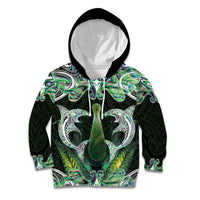 New Zealand Mere Pounamu Weapon Kid Hoodie Aotearoa Mango Paua Shell Maori Pattern