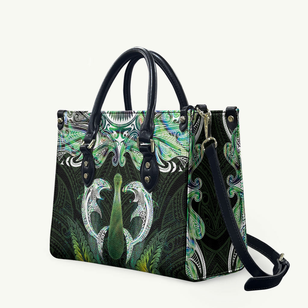 New Zealand Mere Pounamu Weapon Leather Bag Aotearoa Mango Paua Shell Maori Pattern