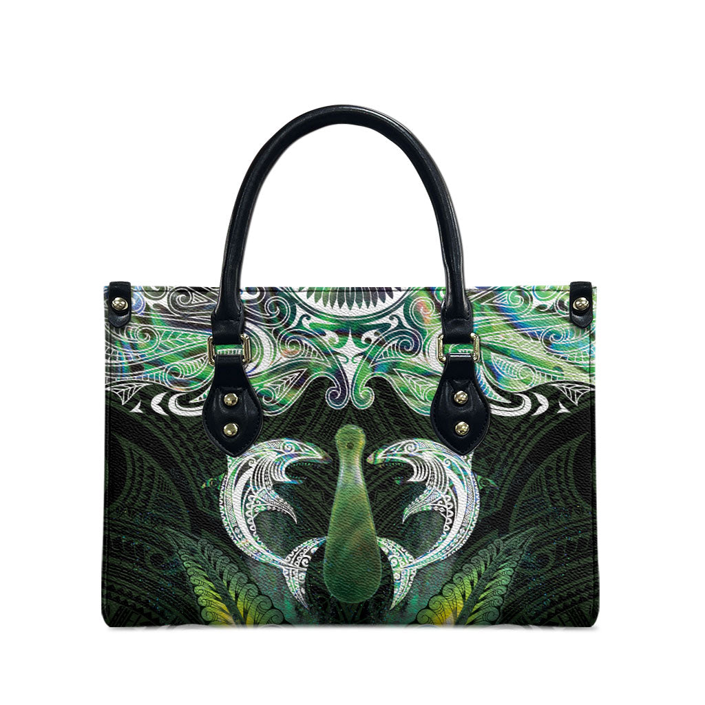 New Zealand Mere Pounamu Weapon Leather Bag Aotearoa Mango Paua Shell Maori Pattern
