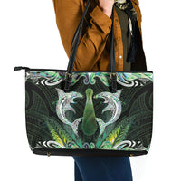 New Zealand Mere Pounamu Weapon Leather Tote Bag Aotearoa Mango Paua Shell Maori Pattern
