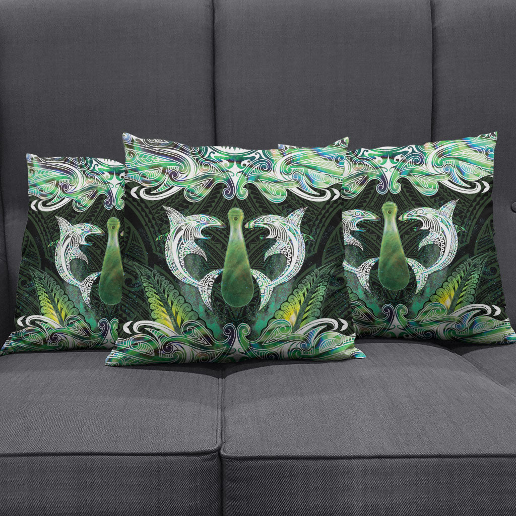 New Zealand Mere Pounamu Weapon Pillow Cover Aotearoa Mango Paua Shell Maori Pattern