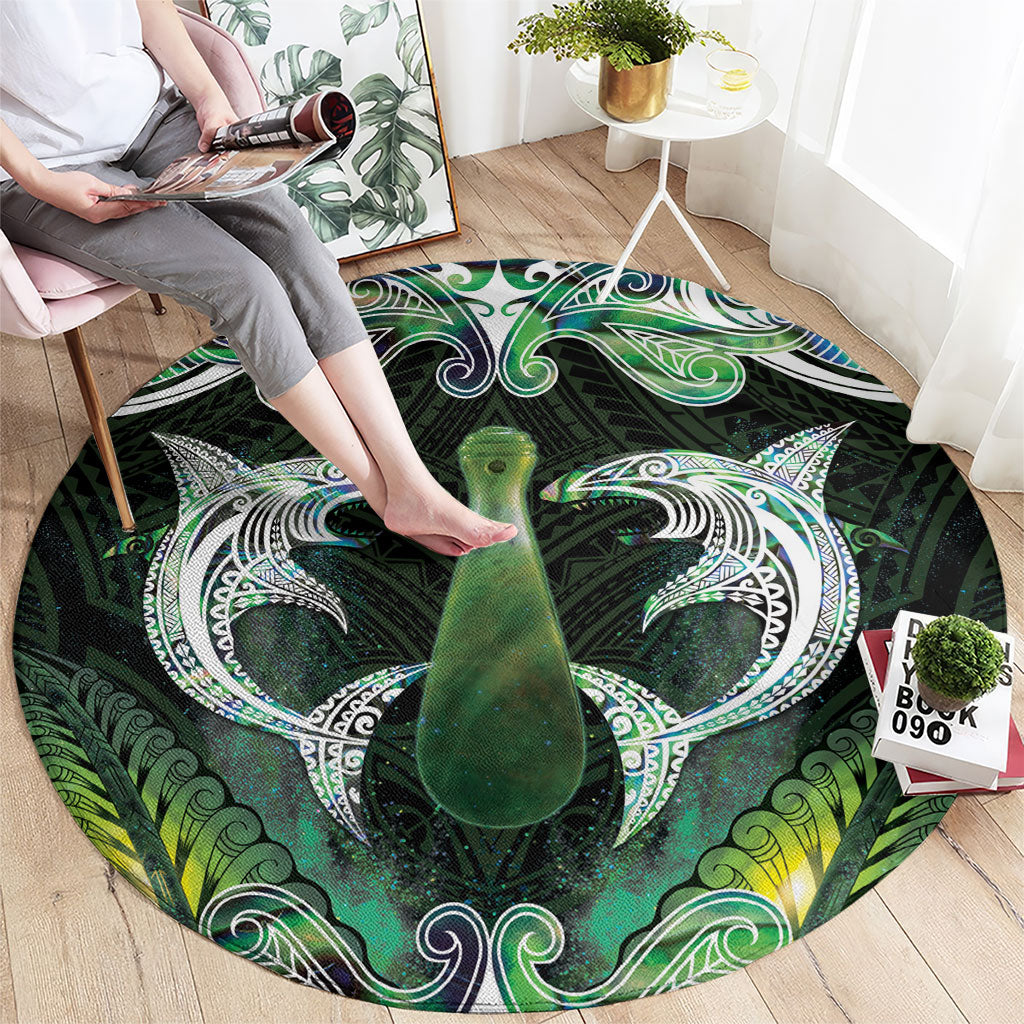 New Zealand Mere Pounamu Weapon Round Carpet Aotearoa Mango Paua Shell Maori Pattern