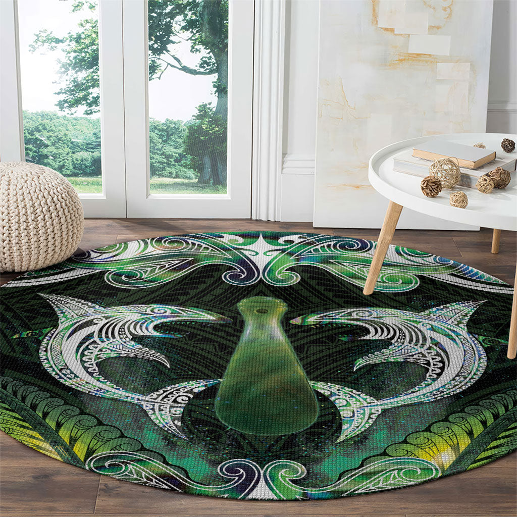 New Zealand Mere Pounamu Weapon Round Carpet Aotearoa Mango Paua Shell Maori Pattern